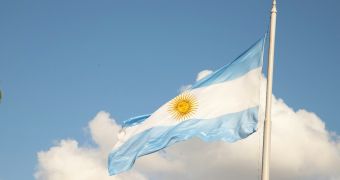 Argentina's flag blowing in the sky