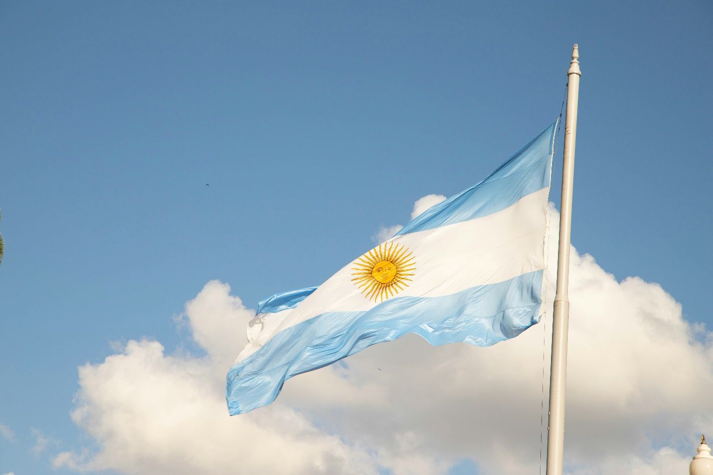 Argentina's flag blowing in the sky
